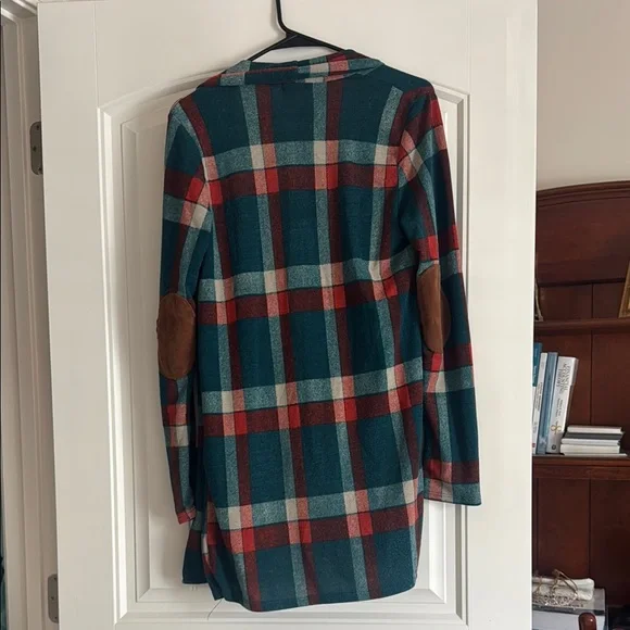 Plaid Open-Front Cardigan Sweater - Picture 2 of 3